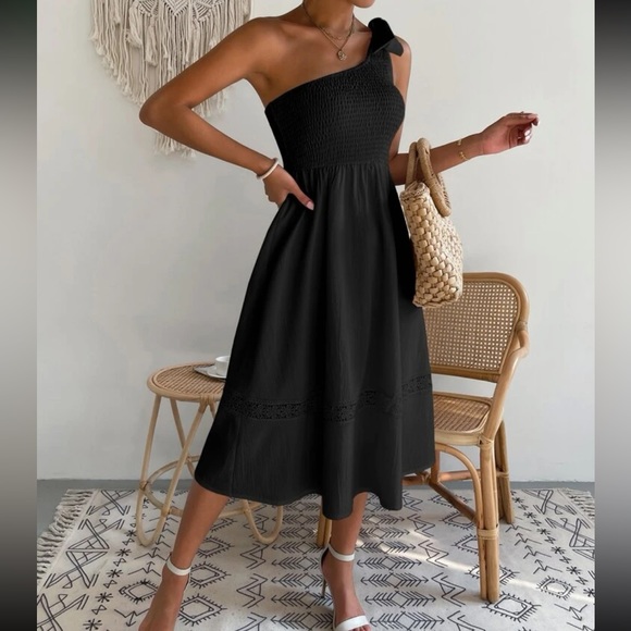 Boho One Shoulder Lace Minimalist Dress - Picture 12 of 14